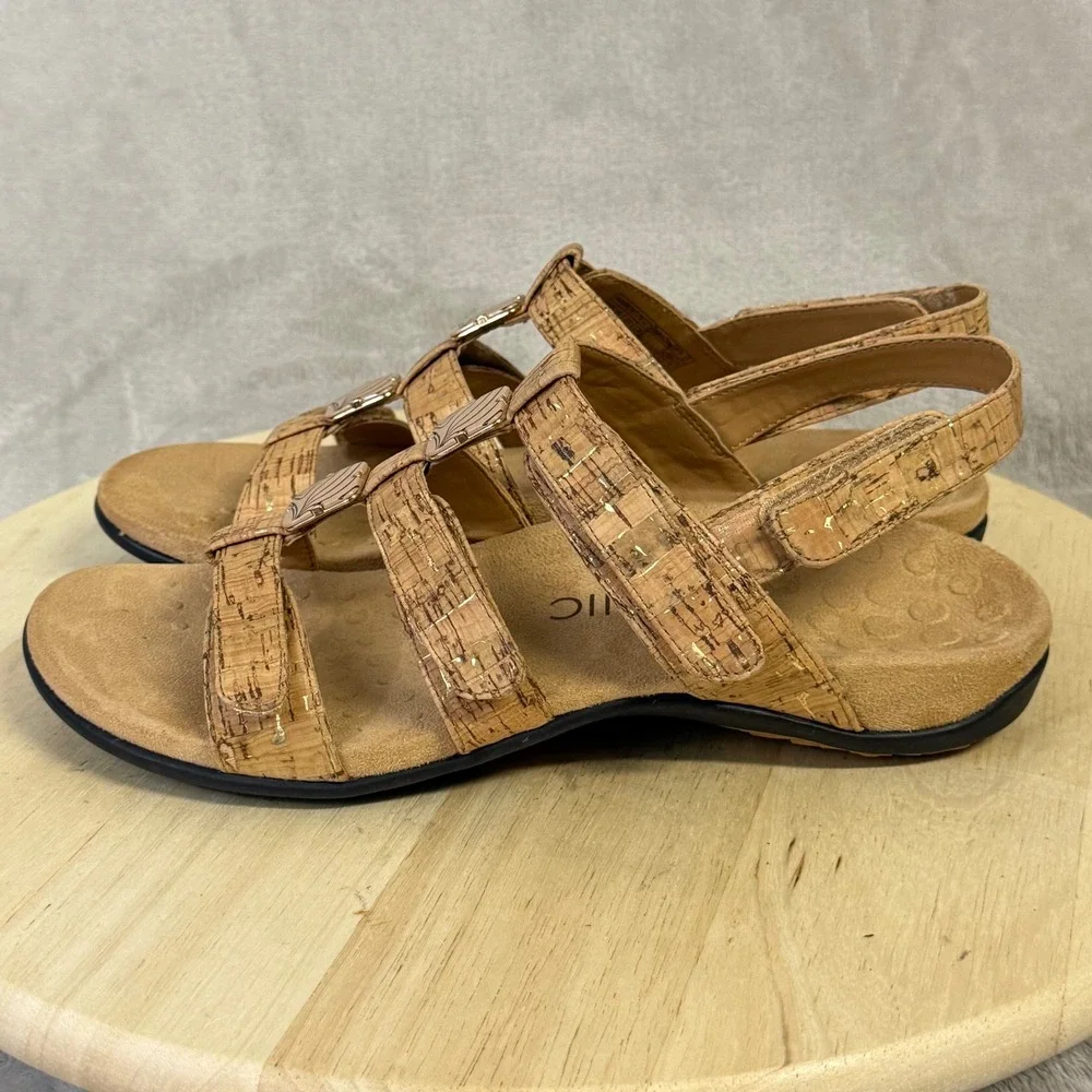 Vionic Amber Cork Gold Fleck Adjustable Slingback Sandals 44AMBER Women 9